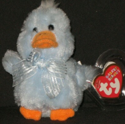 TY SKYLIGHT the 4'' BLUE DUCK BASKET BEANIE BABY - MINT with MINT TAGS