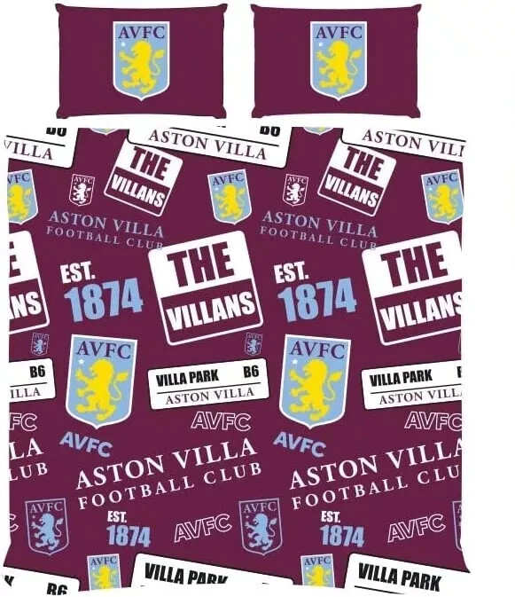Aston Villa FC Patch Double Duvet Cover Reversible Bedding Set Official Licensed