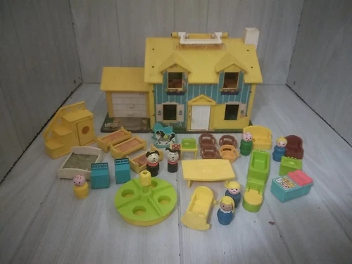Vintage Fisher Price Play Family Yellow House with Accessories
