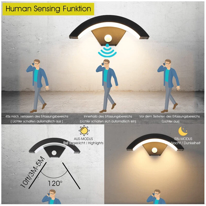 Outdoor Curve Wall Light 18W Modern IP54 LED Security Mounted with PIR Sensor - Image 4 of 4