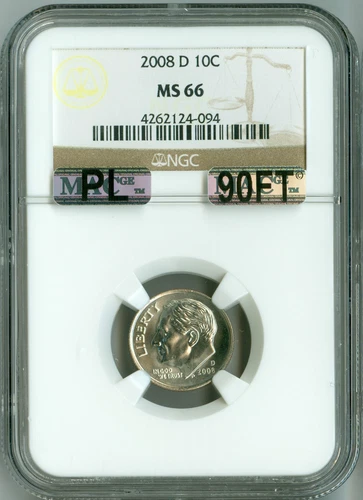 2008 D NGC MS66 MACPL, 90%FT Roosevelt Dime,2nd Finest Registry, Prooflike,White