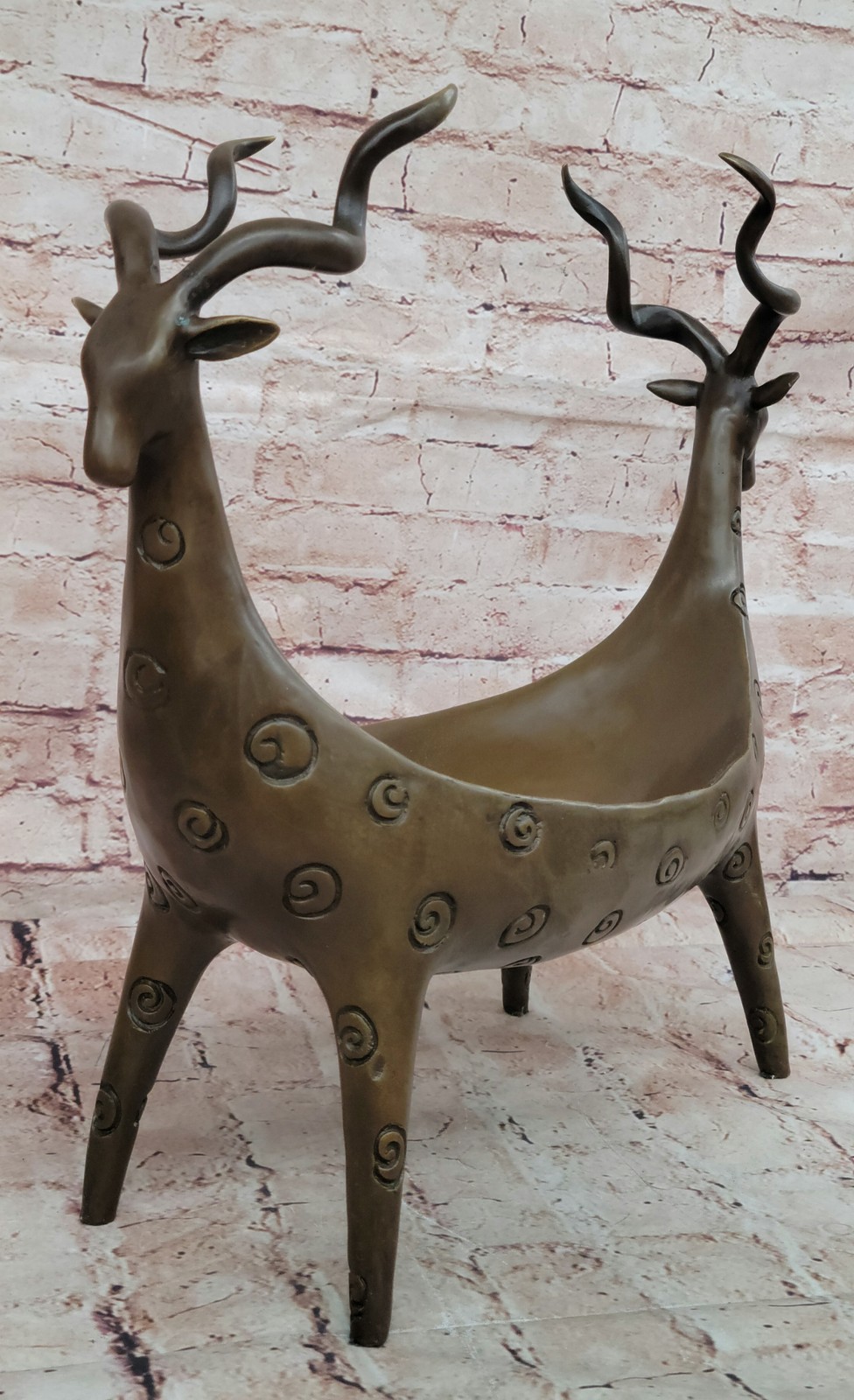 Art Deco Nouveau Fruit Bowl Cand Dish Holder Solid Bronze Sculpture Figurine