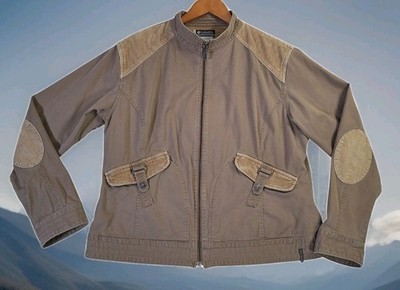 VTG Columbia X.C.O. Utility Jacket Womens XL Brown Corduroy Trim Zip Elbow Patch