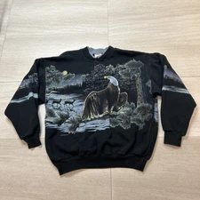 Vintage Art Unlimited Bald Eagles Nature Black Sweatshirt Sz Large Double Sided