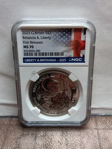 2025 Great Britain 2 Pound Britannia & Liberty 1 Oz Silver Coin -NGC MS70
