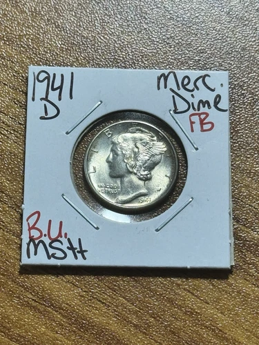 1941 D Mercury Silver Dime Gem BU Uncirculated MS+ FB Full Bands Coin (Raw14214)