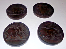 Set of 4 African 3" Wood Carved Dark Bown Coasters Lion Elephant Rhino Continent