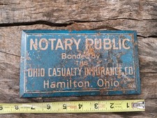 Vintage Notary Public Hamilton Ohio Metal Sign