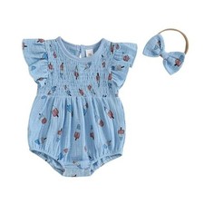 Baby Girl 4th of July Outfit American Flag 3-6 Months Popsicle Print -Blue