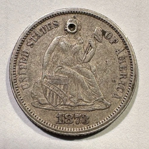 1873 Seated Liberty Dime Silver Open 3 No Arrows Scarce Date Higher Grade Damage