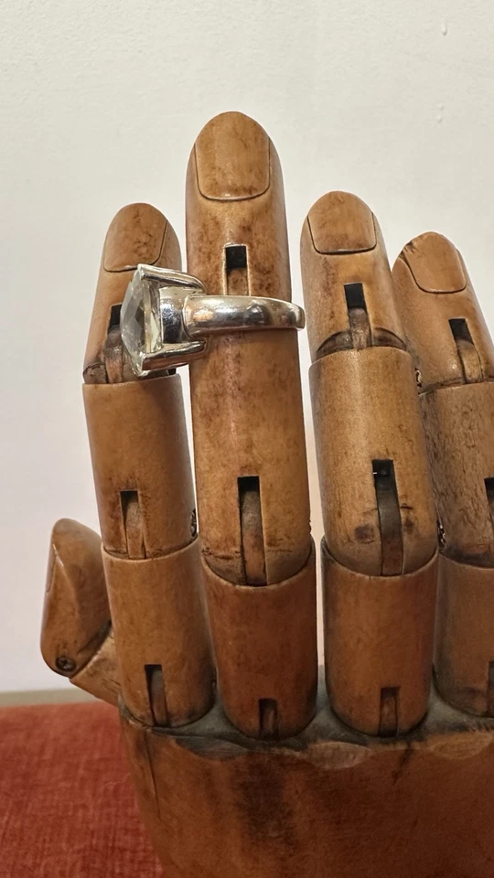 Anillo de plata de ley amatista verde | Aprox. 9ct. Corte cojín | Talla 6,5 Foto 3 de 4