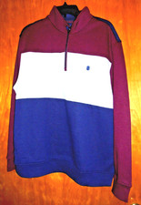 Izod Men  s Advantage Fleece Pullover Sweater Large Navy Gray Burgundy 1/4 Zip