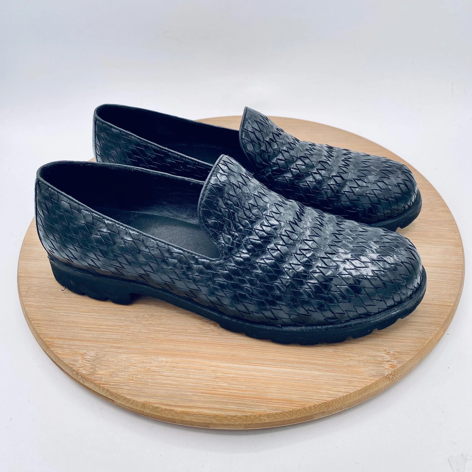 NIKE Scarpe vintage Cole Haan donna 8 mocassini in pelle intrecciata nera Italia Vibram