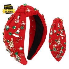 Christmas Knotted Headbands for Women Xmas Tree Rhinestone Headband for Women Fa