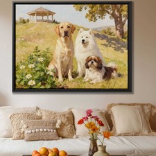 Oil Painting Dog Art Labrador Framed Canvas Print Rustic Dog Wall Decor