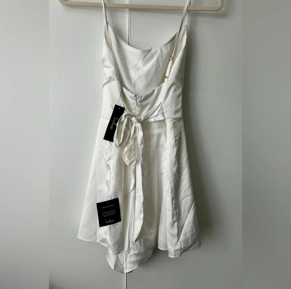 Lulus Chasing My Heart Ivory SatinCowl Neck Romper - Image 4 of 4