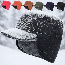 Winter Thermal Baseball Cap with Ear Flaps Warm Fleece Hat for Outdoor Men Women
