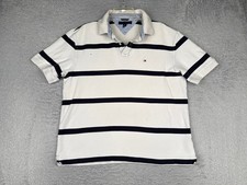 Tommy Hilfiger Polo Shirt Men Large Blue White Stripe Short Sleeve Cotton