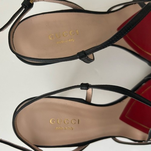Gucci Victoria Classic Strappy Horsebit Black Leather Sandals Heels Shoes - 37 - Afbeelding 5 van 14