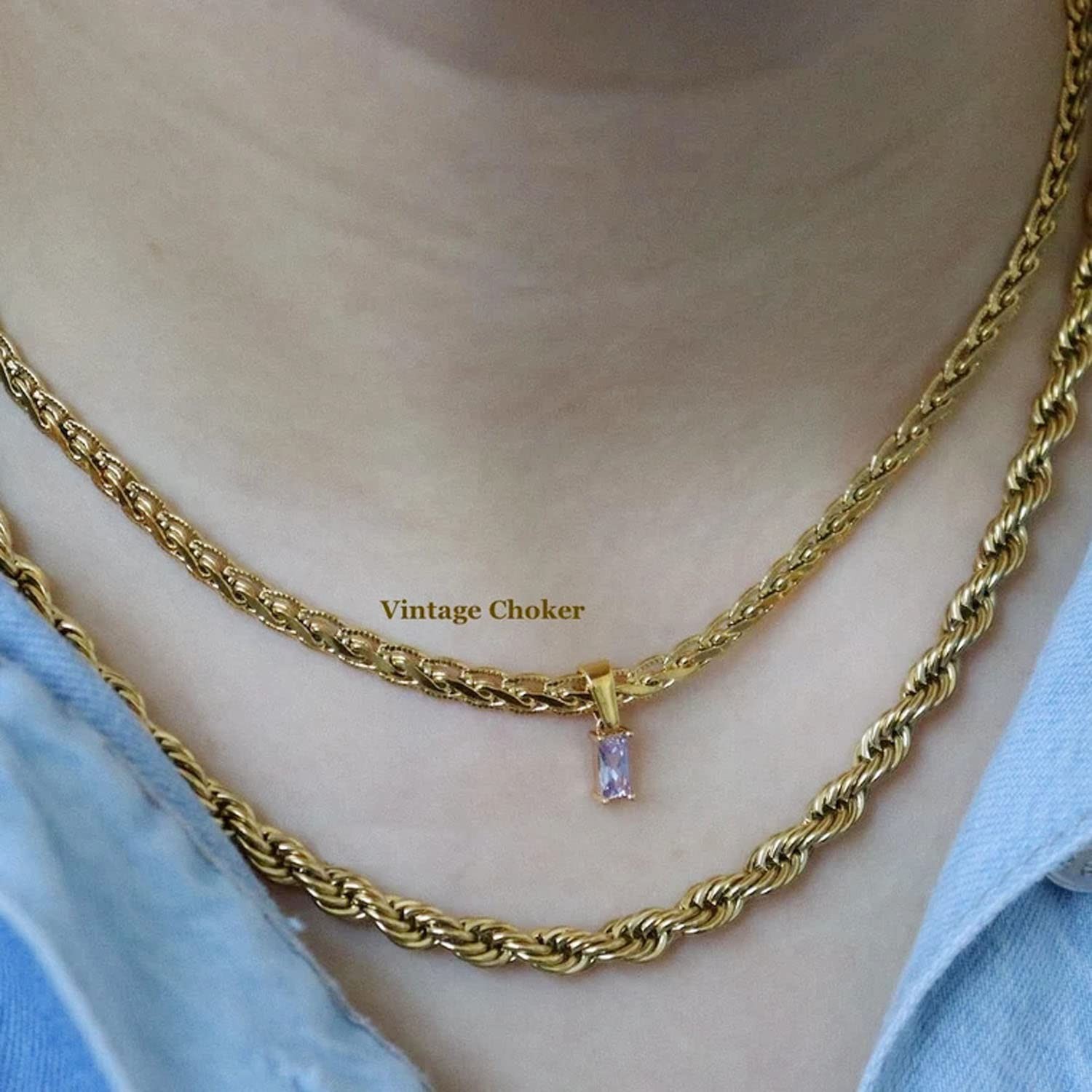 18K Gold Plated Vintage Choker Necklaces for Women Waterproof Choker Necklace...