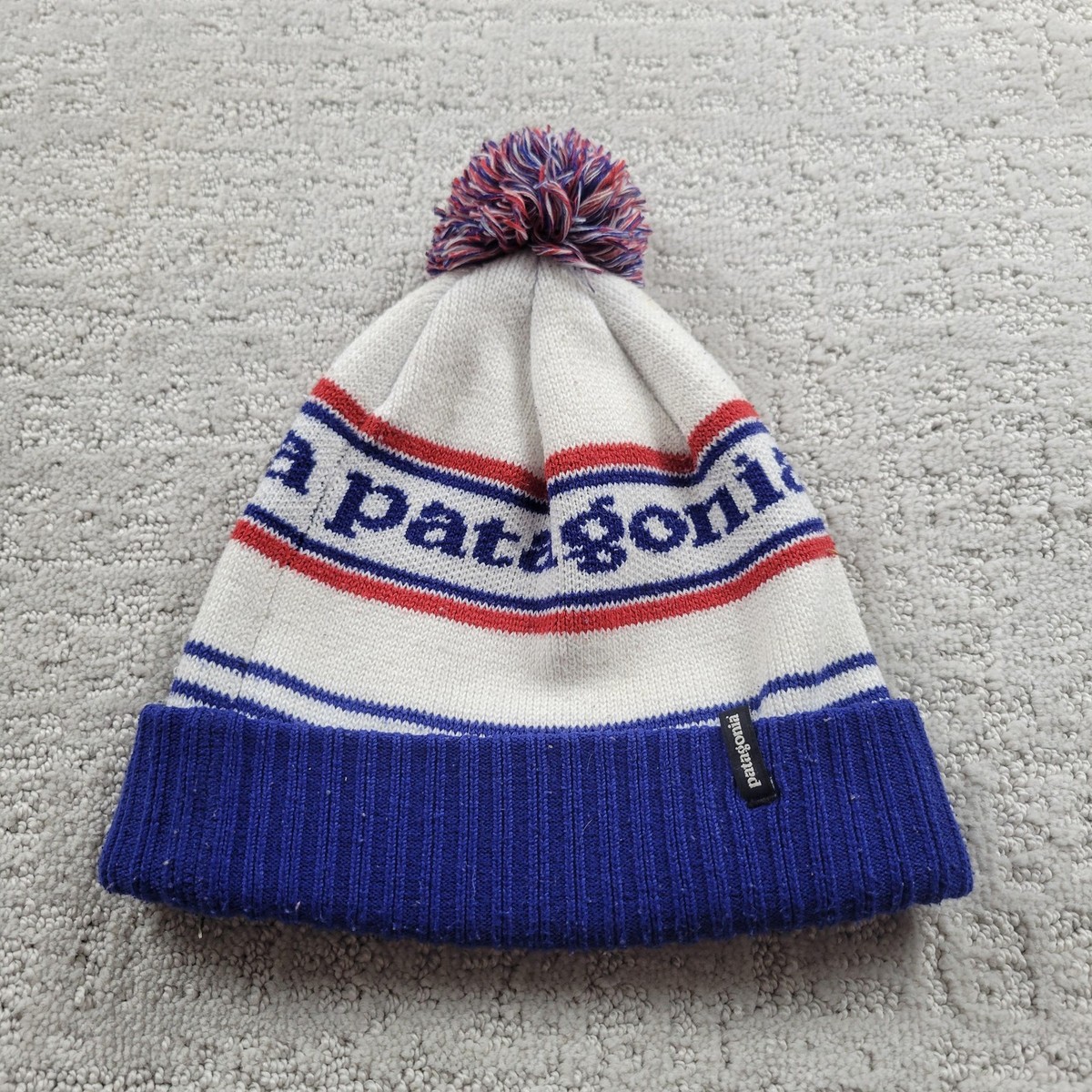 Vintage 90’s Patagonia Red and Blue Knit Hat with Pom-Pom Patagonia Beanie Red Hats for Men for sale | eBay main image 3
