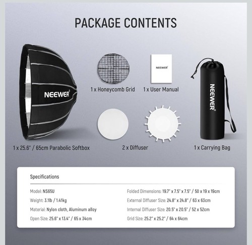 NEEWER 25.6"/65cm Softbox Parabolic Hexadecagon - Picture 4 of 4