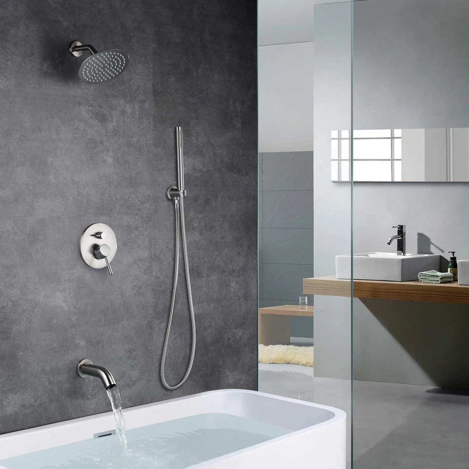 Brushed Nickel Shower System with Waterfall Tub Spout, 8 Inches Rain Shower a... - Image 4 of 4