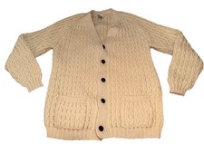 Vintage Trag Knitwear Cable Knit 100 Wool Cardigan Sweater 44 M Ireland - NICE