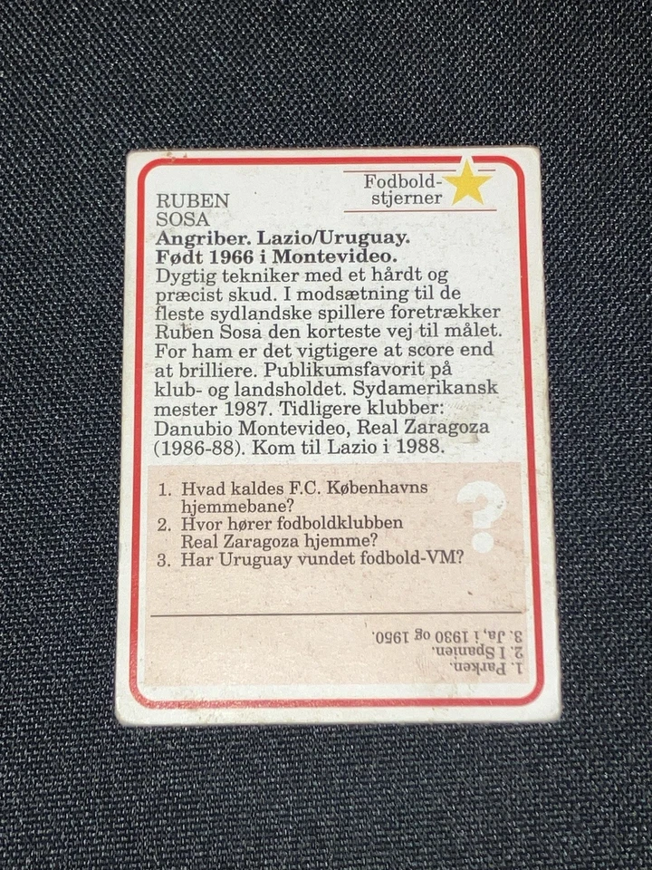 Tarjeta de estrellas de fútbol de la UEFA Euro Rubén Sosa Donald Duck 1994 versión danesa Lazio Foto 4 de 4