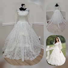 VTG 80s Cathedral Princess Lace Ball Gown White Wedding Dress 10 ILGWU/ W19