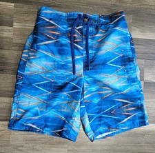 Route 66 Men's Swim Shorts M Blue Orange Geometric Drawstring Lined