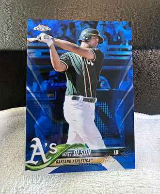 Topps 2018 Chrome Matt Olson #64 Blue Refractor 069/150 Oakland Athletics MINT +