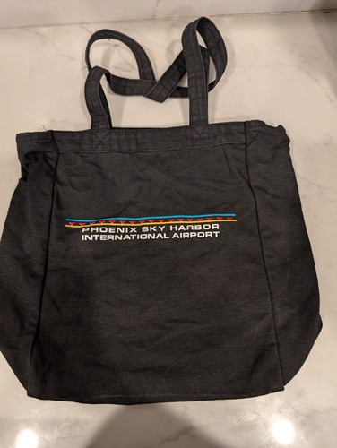 Borsa tote tela cotone vintage Arizona Phoenix Sky Harbor aeroporto nera - Foto 2 di 4