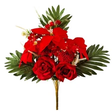 Artificial Christmas Velvet Poinsettias Silk Rose  Floral Centerpiece Xmas Decor