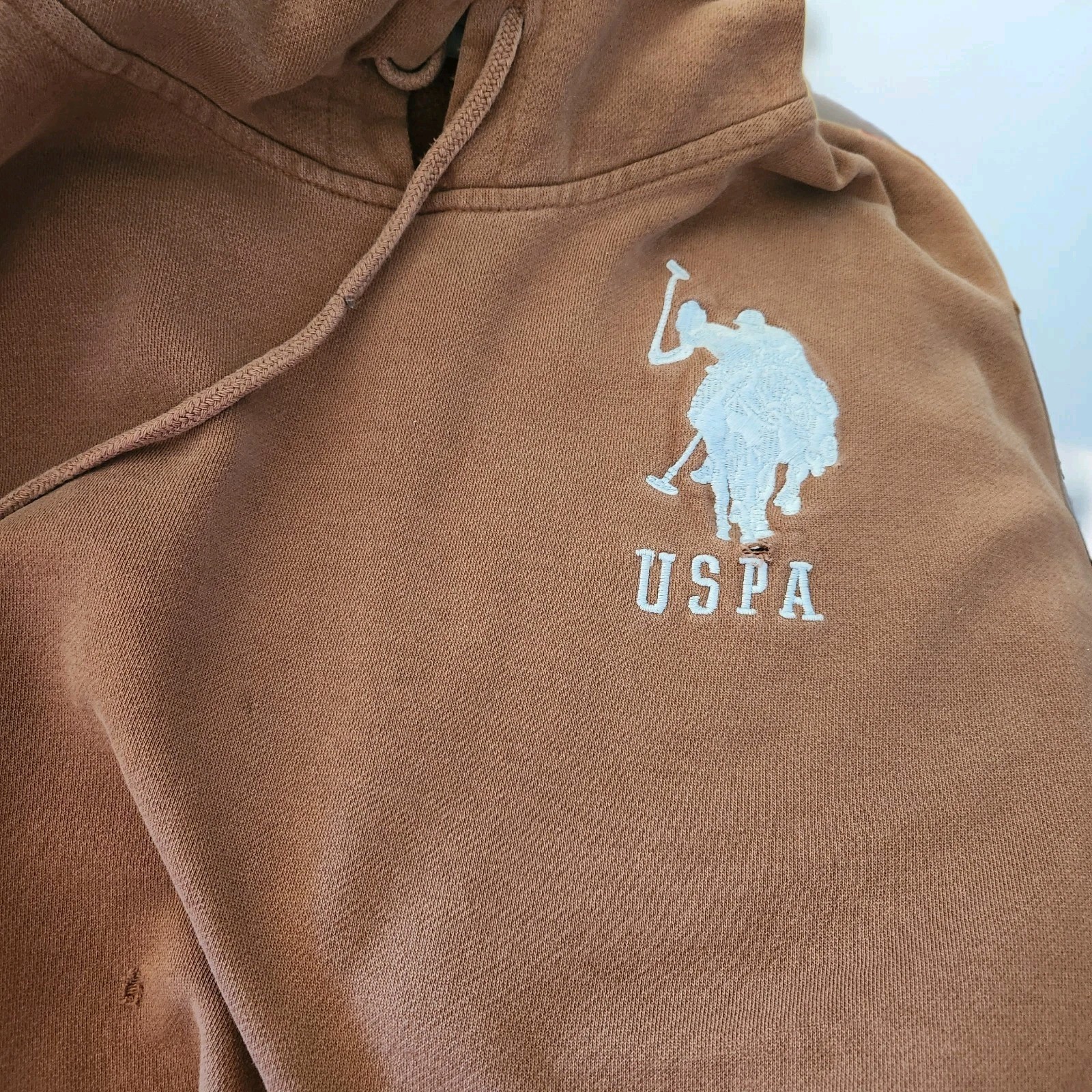 Felpa con cappuccio vintage US POLO ASSOCIATION USPA Big Pony marrone uomo XL SENZA ETICHETTE DISTRESSED