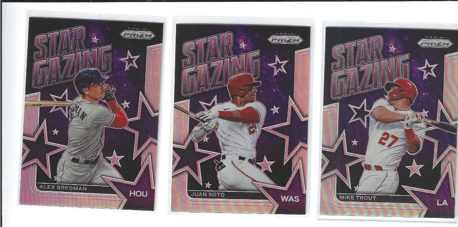 3 Sleeved 2022 Panini Prizm Star Gazing Prizms Silver: Mike Trout, Juan Soto, Al