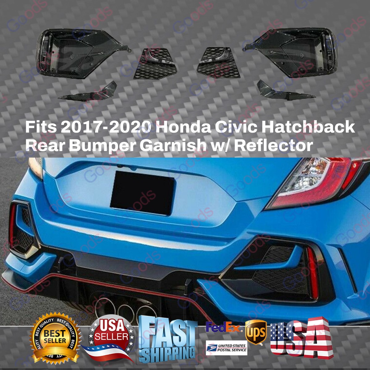 For 17-21 Honda Civic Type-R Hatchback FK7 FK8 Rear Bumper Garnish