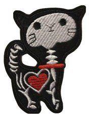    Skeleton Black Cat With Red Heart Embroirdered Patch Kid Friendly Horror