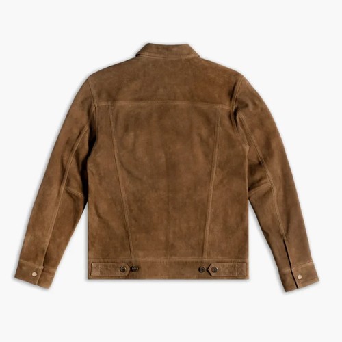 Men's Trucker Genuine Suede Leather Jacket Vintage Classic Denim Style Tan Coat - Picture 4 of 15