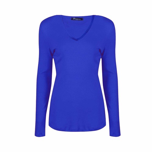 T-shirt donna scollo V manica lunga tinta unita slim fit basic top elasticizzato prezzo - Foto 20 di 30