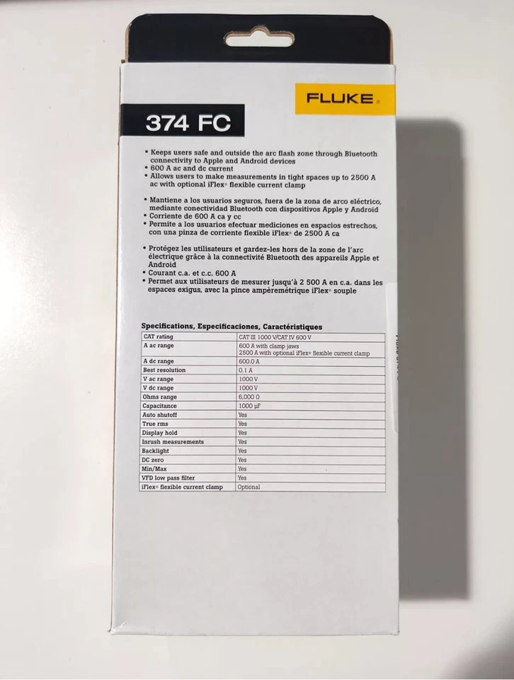 Fluke 374  FC True-RMS AC/DC Clamp Meter, 600 A, 1.6 in (41 mm) Jaw Capacity - Image 3 of 4