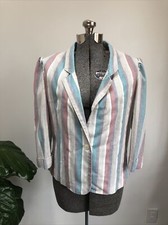 vintage striped 80s blazer rainbow Linen Blend Medium Secretary Business Office