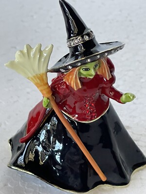 Jeweled Hand Crafted Witch & Broom Trinket Box Made with Swarovski Crystals