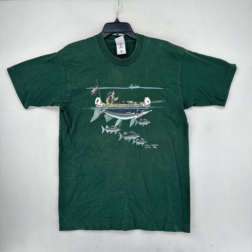 Michael Robinson Canada Graphic Indian Canoe T Shirt Size L Green