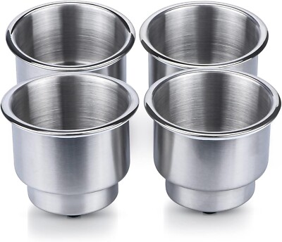 Cup Holder Metal 2x Stainless Steel Cup Holders With Drain - For Boat, Car, Truck, RV, Camper - Brushed Finish, Leak Proof, Removable Large Cup Holder For Car
