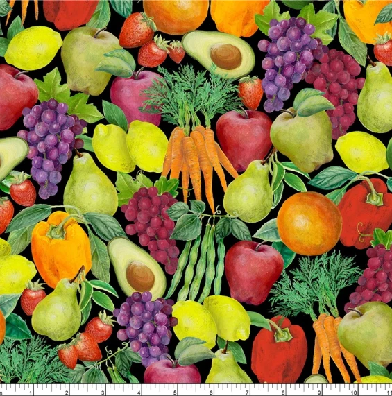 BTY Fresh from the Grove PRODUCE on Black Print 100% Cotton Quilt Fabric YARD - Image 2 of 2