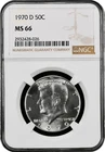 1970-D  KENNEDY  US Half Dollar,   MS66 by NGC,   an EXQUISITE looking coin!!!!