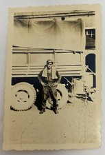 WW2 Military Soldier RPPC Small Photo In Front Of Truck 3 1/2" X 2 1/4"