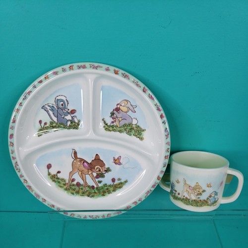 Tazza piatto bambino vintage Disney Bambi Thumper fiore diviso Selandia melamina  - Foto 1 di 8