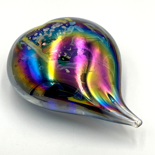 Studio Art Glass Confetti Heart Paperweight vintage 1990s Iridescent Retro - Picture 5 of 11